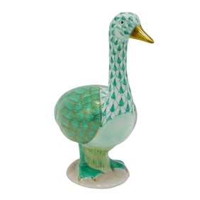 Herend Porcelain Green Fishnet Goose Figurine
