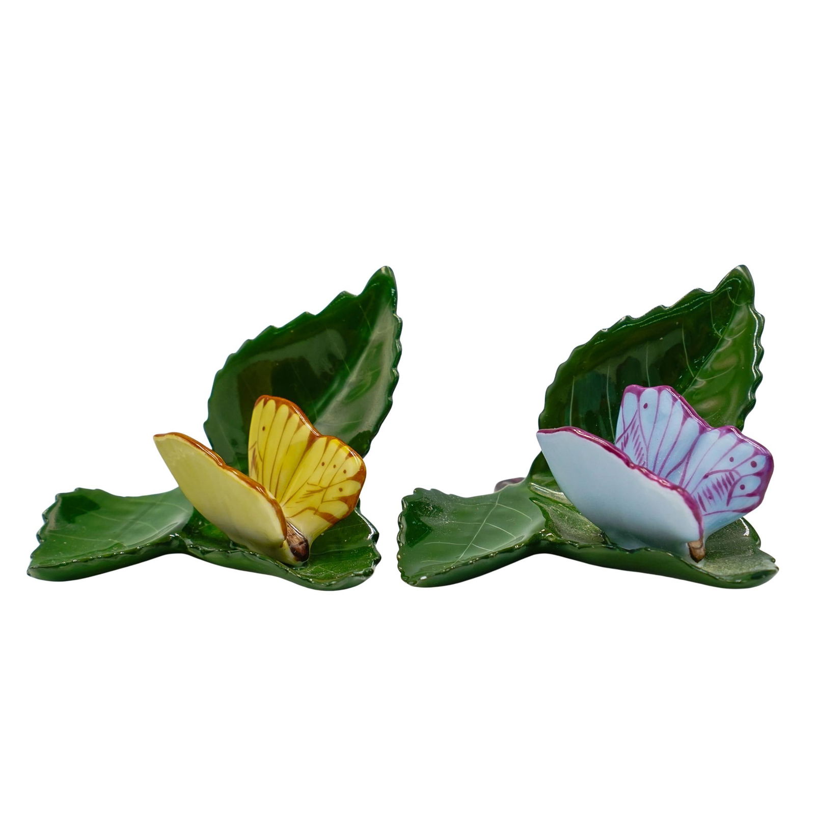 Pair Of Herend Butterfly On Leaf Porcelain Figurines (1 of 9)