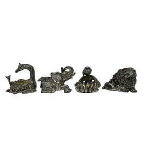 (4 pcs) Silvered Bronze Animal Candle Holders