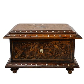Antique Anglo-Indian inlaid wooden chest box