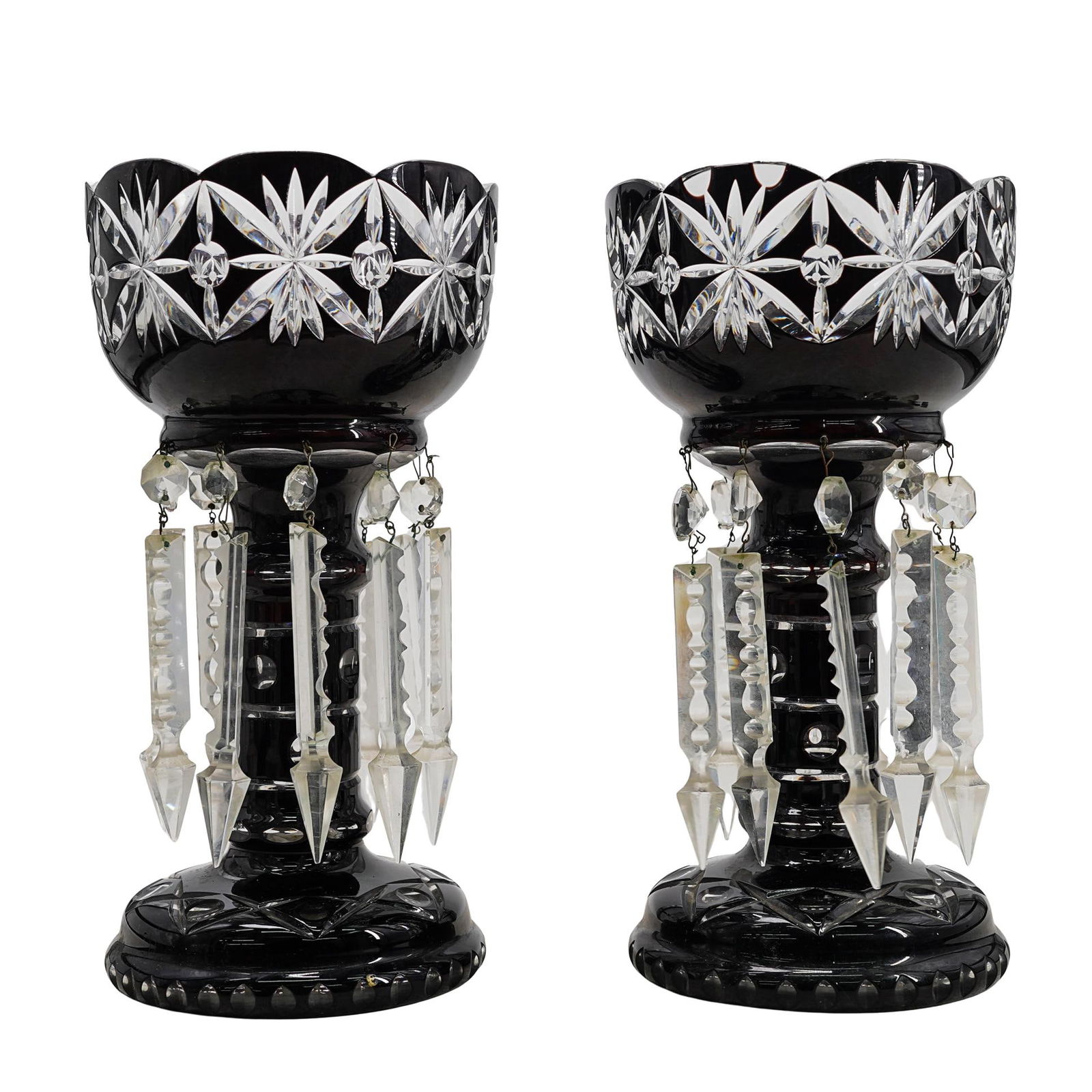 Pair of Bohemian Black and Clear Crystal Lustres (1 of 6)