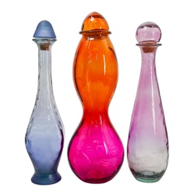 (3 Pc) Large Spanish Art Glass Decanters