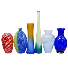 (6 Pc) Murano Style Art Glass Vases