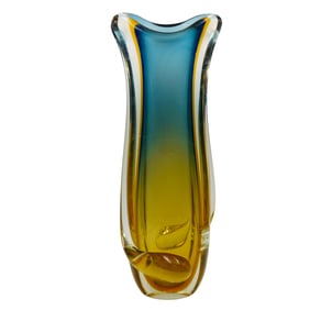 Vintage Yellow and Blue Murano Glass Vase