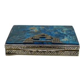 Art Deco Sterling Silver Lapis and Marcasite Card Case