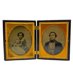 Antique Double Union Ambrotypes In Gutta Percha Case