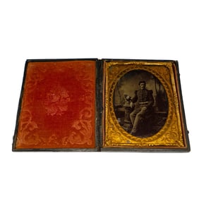 Antique Tintype Photograph In Leather Case