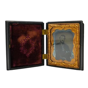 Antique Civil War Ambrotype In Gutta Percha Case