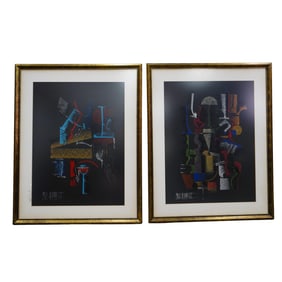 Pair of Signed Cubist Art