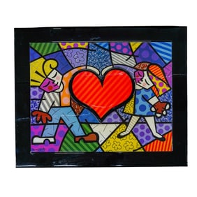 Romero Britto (1963-Present) "Heart Kids" 3D Mixed Media- Serigraph