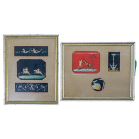 (2 pcs) After Giovanni Gallo (Italian, 20th century) Gouache Pompeii Frescoes Prints