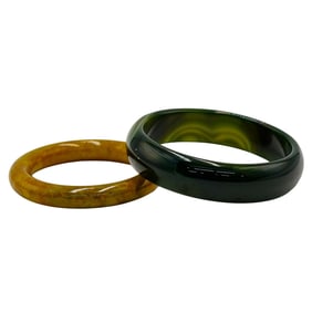 (2 Pc) Spinach Jade and Yellow Bangles