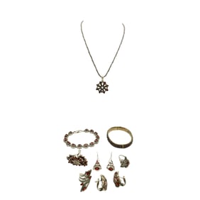 (8 pcs) Vintage Sterling, Silver, and Garnet Jewelry