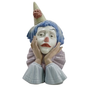 Vintage Lladro Porcelain Sad Clown Bust