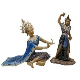 (2 pcs) Dahl-Jensen Copenhagen Porcelain Thai Dancers Figurines