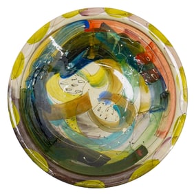 Large Signed "DN" Abstract Pottery Bowl
