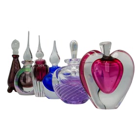(6 Pc) Signed Art Glass Perfume Bottles
