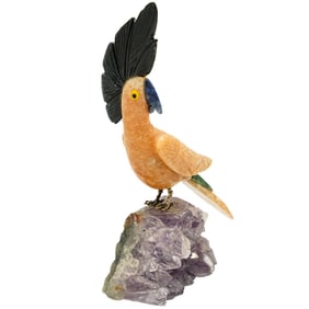 Gemstone Carved Bird on Amethyst