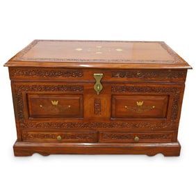 Afghanistan Carved Wood Brass Inlaid Chest