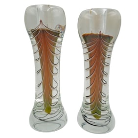 (2 pcs) Adam Jablonski (1936, Polish) Glass Candle Holders