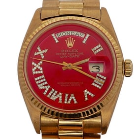 Vintage Rolex Day Date 18k Gold Red Diamond Dial Watch REF#1803