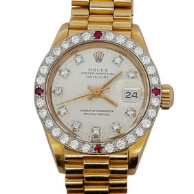Rolex 18k Gold Diamond and Ruby Datejust Ladies Watch