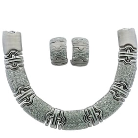 (3 Pc) Italian 18k White Gold and Diamond Jewelry Set