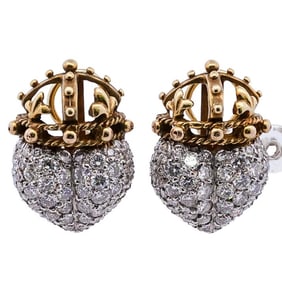 Kieselstein Style 18k Gold and Diamond Heart Earrings