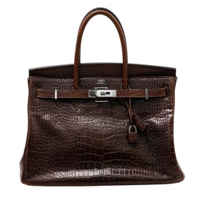 Hermes Birkin 35 Brown Crocodile Leather Handbag