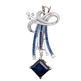 Platinum Diamond and Sapphire Brooch