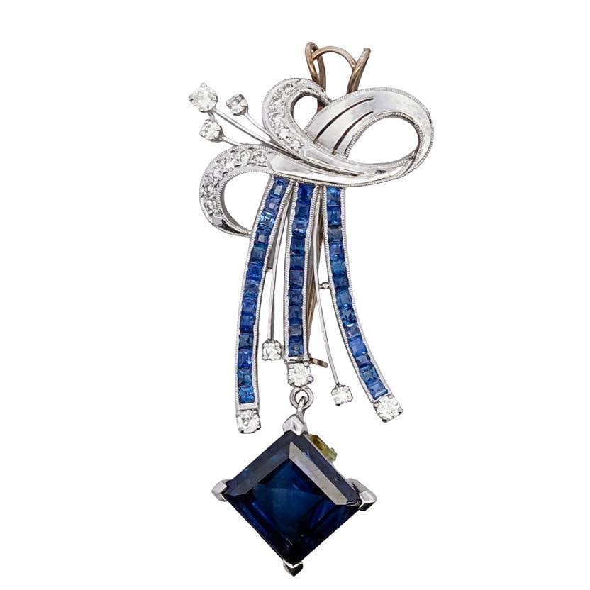 Platinum Diamond and Sapphire Brooch (1 of 2)