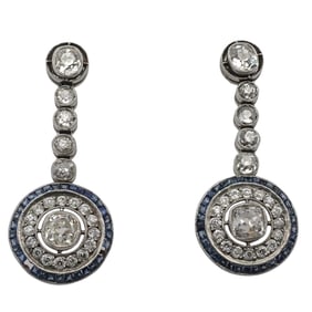 Art Deco Platinum Diamond and Sapphire Earrings