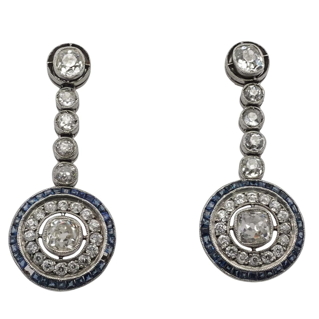 Art Deco Platinum Diamond and Sapphire Earrings (1 of 5)