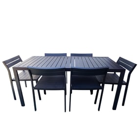 (7 Pc) Modern Knoll Black Outdoor Dining Set
