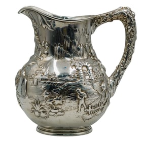 S Kirk and Son (American, 1815-1979) Repousse Full Chased Landscape Pitcher