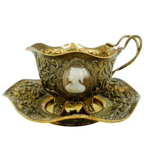 (2 pcs) Francois Durand (French, 1828-1874) Sterling Cameo Cup and Saucer