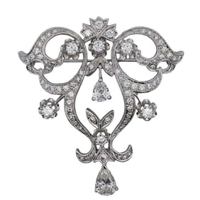 Edwardian Style 14k White Gold and Diamond Brooch