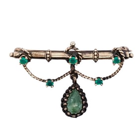 Victorian Revival Style 14k Gold and Emerald Brooch
