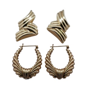 (2 Pc) Vintage 14k Gold Earrings