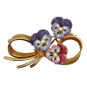 14k Gold and Enamel Floral Brooch