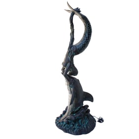 Large Dolphin and Mermaid Stained Glass Floor Lamp