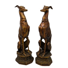 Pair of Bronze Greyhounds on Pedestals