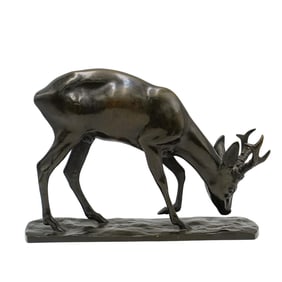 Johann Robert Korn (1873-1921, German) Bronze Deer Sculpture