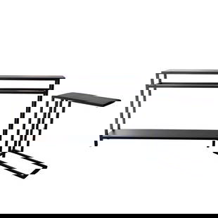 (2 Pc) Modern Minimalist Console and End Tables: (2 Pc) Modern Minimalist Console and End Tables21st Century, Continental(2 Pc) Modern minimalist console and end tables, featuring a sleek black finish. The console table has a rectangular top and ope