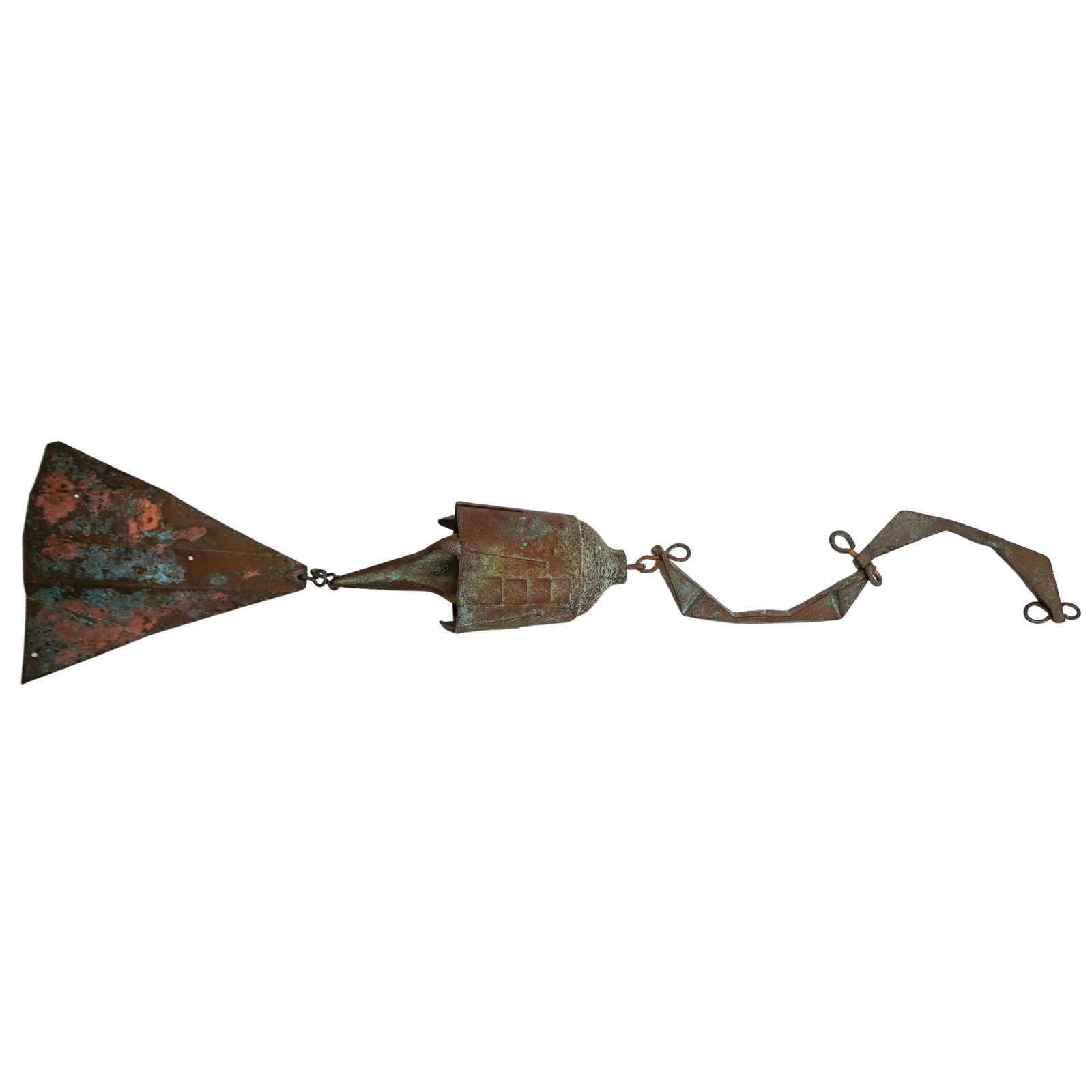 Paolo Soleri (1919-2013, Italian/American) Cosanti Bronze Wind Bell: Paolo Soleri (1919-2013, Italian/American) Cosanti Bronze Wind Bell Mid 20th-21st century, America Paolo Soleri (1919-2013, Italian/American) patinated bronze wind bell. Features a triangular chime an