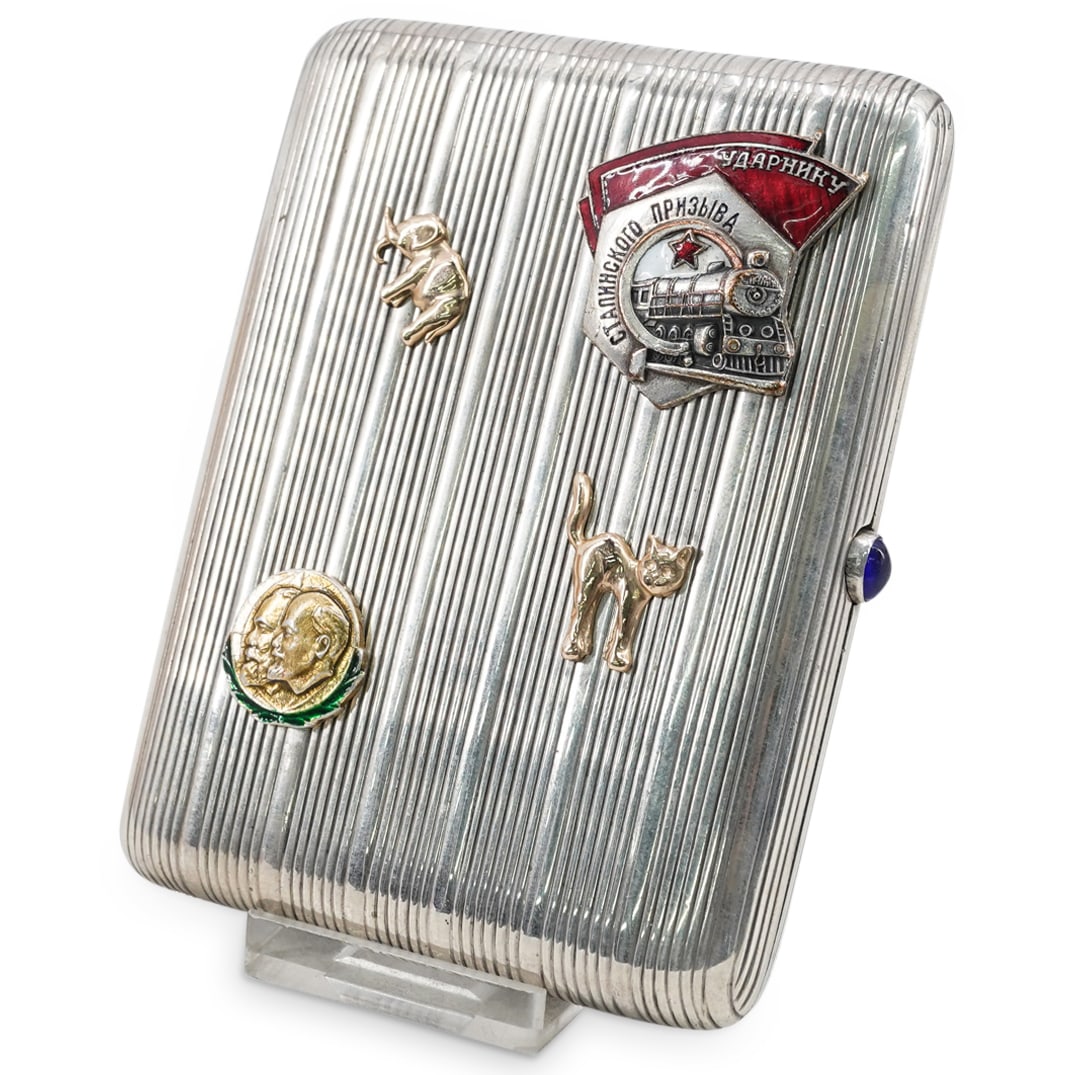 Soviet Gold Mounted Silver Souvenir Cigarette Case (1 of 8)