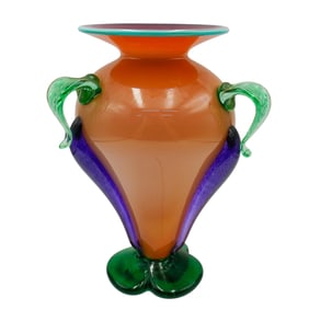 Signed Multicolored Art Glass Handle Vase