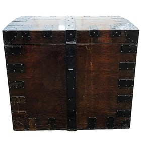 Large Antique Wood and Metal Trunk