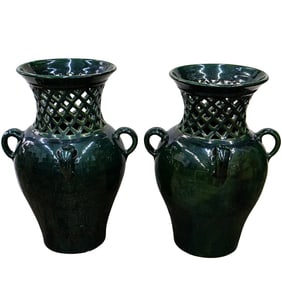 Pair Of Large Green Ceramic Vases