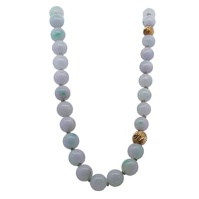 Chinese 14k Gold and Jade Beaded Necklace